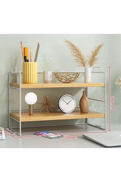 Generic ALMEKAQUZ Desktop Shelves,2 Tier,Wood Desktop Organizer Shelf,Adjustable Desktop Display Shelf Rack