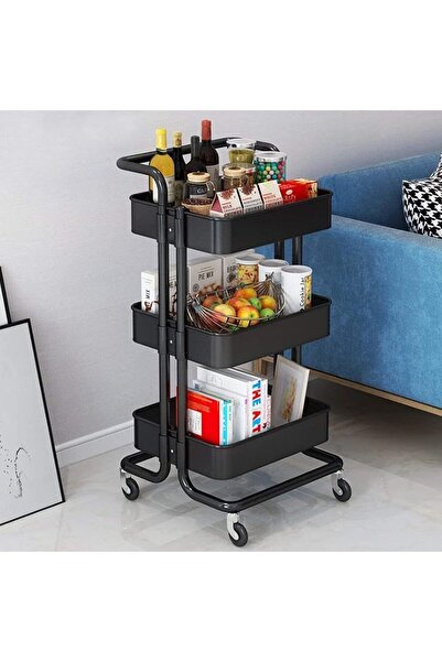 SULFAR عربة أدوات متحركة بثلاث طبقات 85×45×35 سم (أسود)