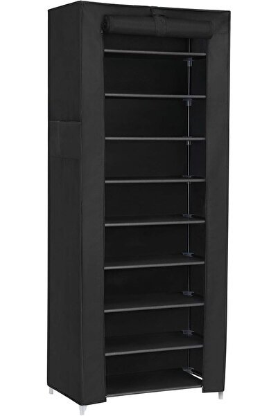 SONGMICS Toz Geçirmez Örtülü 10 Katlı Metal Ayakkabı Rafı, Siyah, RXJ10H