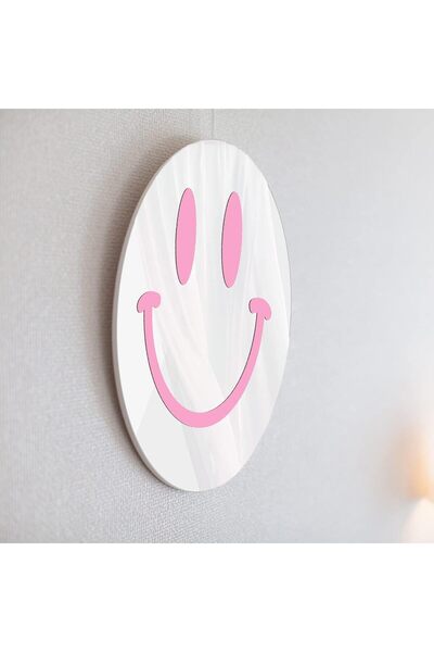 KASTWAVE 11.8" Pink Acrylic Smiley Face Mirror - Round Wall-Mounted Decor for...