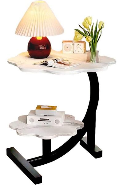 Generic LinJie C-Shaped Side Table,2 Tier End Table,Flower Shape Center Table,With Stable Metal Frame,For E