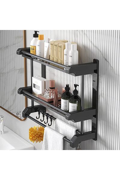 Generic HOOKOR Wall Mounted Bathroom Shelf With Towel Bars, Shower Storage Rack With Hooks, Organizer for K