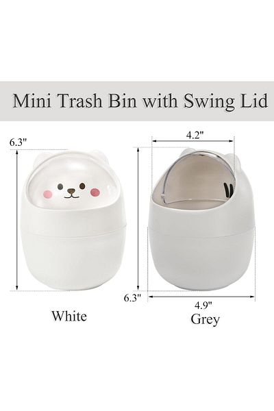 Generic Tazweeq Desktop Mini Trash Bin with Swing Lid,Cute Bear Plastic Wastebasket Trash Can,Countertop Ga