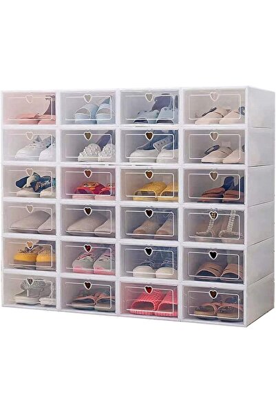 SULFAR Transparent Plastic Shoe Storage Boxes by (White - 24 Pieces)