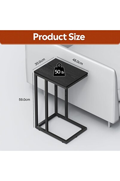 Gogoya C-Shaped Black Side Table | Sofa Side Bedside Laptop Snack Table for Living Room Bedroom Home