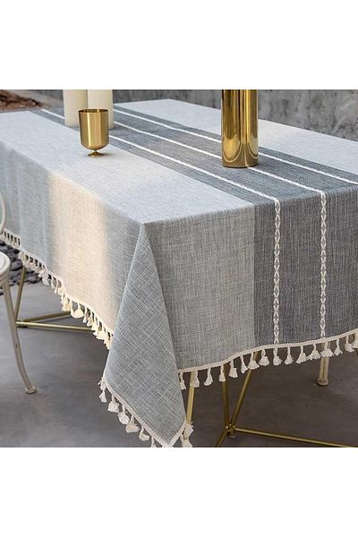 Generic Toriseek Tablecloths, Embroidered Burlap Linen Tassel Tablecloth, Heavy Duty Wrinkle Resistant Rect