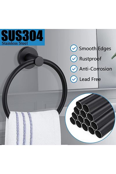 Generic Pynsseu Matte Black Towel Ring for Bathroom 1 Pack, Kitchen Bath Towel Holder Hangers Wall Mount He