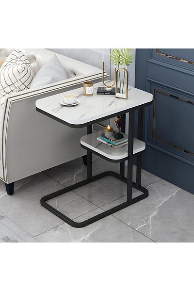 Generic Taimi Modern Side and Coffee Table with 2-Tier Storage Shelf – Open Rectangular Design with Metal F