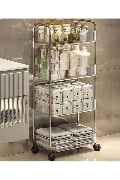 Generic 4-Tier Rolling Storage Cart, Multifunctional Transparent Storage Organizer Cart, Movable Shelf Slid