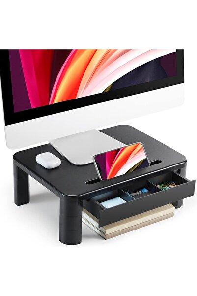 Arabest حامل شاشة قابل لتعديل الارتفاع، حامل شاشة مزود بدرج، حامل كمبيوتر مزود بحامل للهاتف المحمول