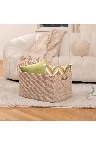 Generic OIAHOMY 75L Large Woven Storage Basket With Handle, Cotton Rope 22"x17"x12", for Blankets, Living R