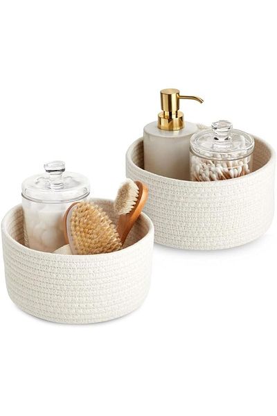 Generic JZS Cotton Rope Woven Basket Set, 2 Pcs Natural Cotton Small Storage Baskets for Organizing for Mon