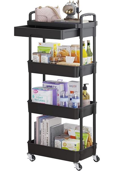 Generic Durku 4-Tier Rolling Utility Cart with Drawer,Multifunctional Storage Organizer with Plastic Shelf