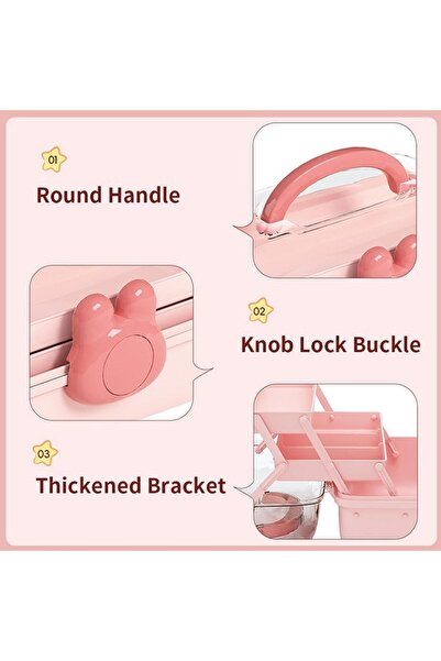 HQ-GAMING Three-layer Foldable Hair Accessories Storage Box with Lid (Rabbit Pink)