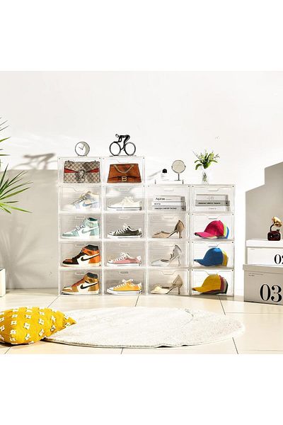 Generic Shoe Storage Box, Clear Shoe Organizer for Closet, Stackable Shoe Boxes Storage Bins, Foldable Shoe