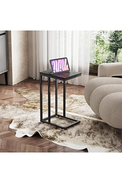 Gogoya C-Shaped Black Side Table | Sofa Side Bedside Laptop Snack Table for Living Room Bedroom Home