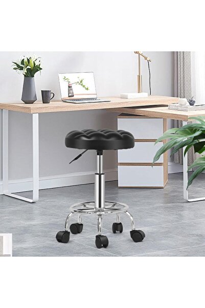 RADIOTRONICS Round Rolling Stool - PU Leather, Height Adjustable 360° Swivel with Wheels