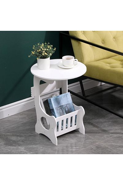 Generic LBMT End Table with Storage Basket - Round Bedside Nightstand for Bedroom & Living Room - Space Sav