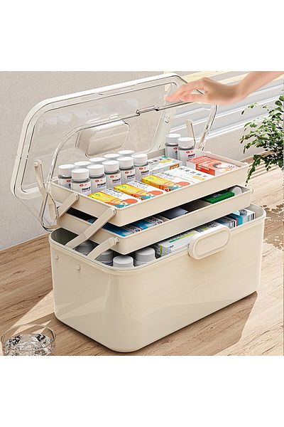 Generic U HOOME 3 Layers Large Medicine Storage Box, Family small safety emergency medical storage box kit