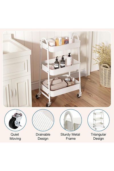 Generic 3 Tier Utility rolling craft, crafting cart with Lockable Caster Wheels,art cart for Livingroom, Ba