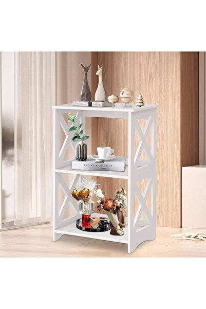 fulina 2 Layers Small Bookshelf Bookcase,Lightweight and Durable,White Side Table,Suitable for Home Use