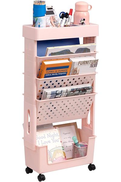 Generic Chulovs 5 Tier Rolling Utility Cart Multi-Functional Movable Storage Book Shelves with Lockable Cas