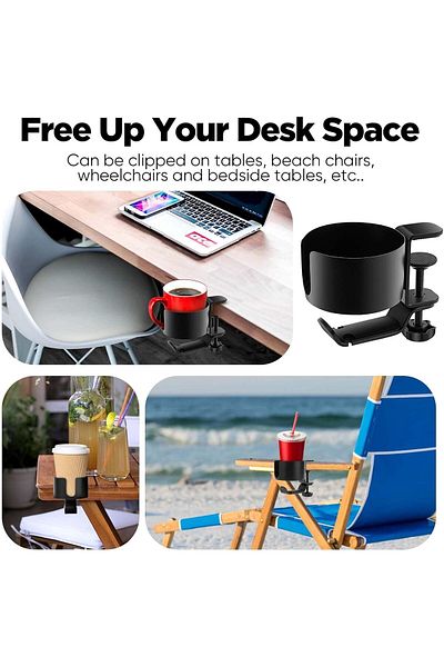 Generic ANYOUI 2 in 1 Desk Earphone and Cup Holder, Anti-Spill for Coffee Mugs, Water Bottles, Headphones,