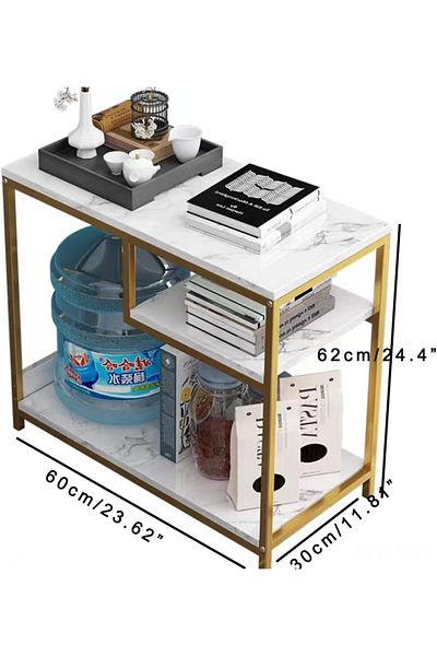 Generic IEK Side Table, White Marble Coffee Table, Tea End Table for Sofa Bed and Couch, Corner Bedside Tab