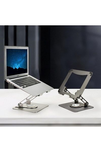 Generic 360° Rotating Ergonomic Laptop Stand - Adjustable Height & Angle, Foldable Metal Desktop Riser for