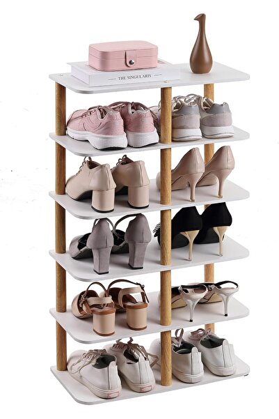 Lawazim Wooden Shoe Rack - 6 Layers, White
