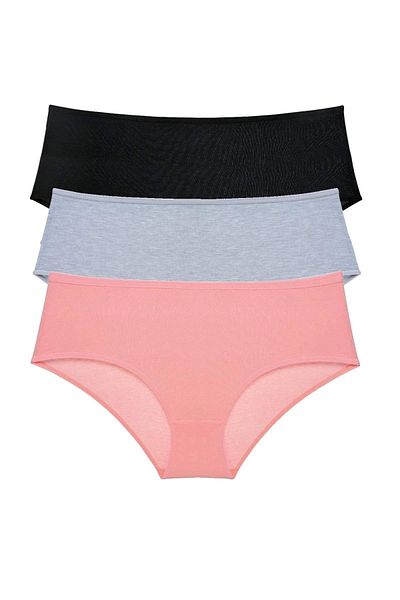 PRATİKOBA 3 Pieces Women's High Waist Bato Panties Black Gray Powder