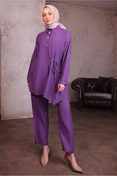 TRENDTESETTÜR Women's Purple Tie-Up Detail Pants Suit t 8884