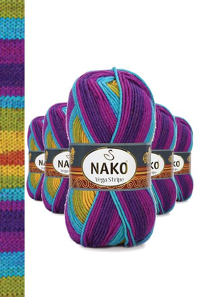 NAKO 5 τεμάχια Vega Stripe Premium Ακρυλικό Πλεκτό Μαλλί Νο: 82410