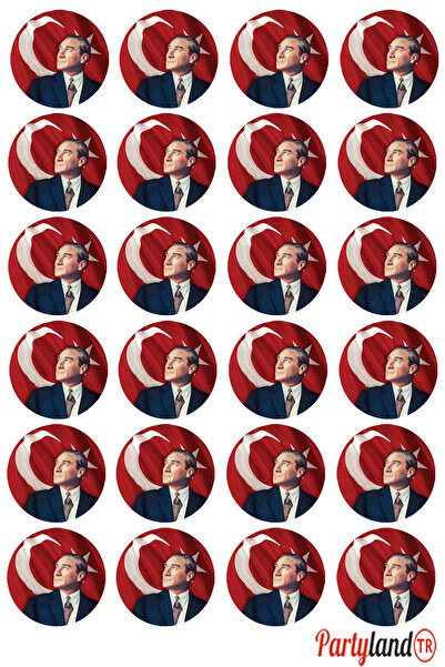 PartylandTR Atatürk Türk Bayrağı Özel Gün Kutlama 5 cm. Yapışkanlı Yuvarlak E...