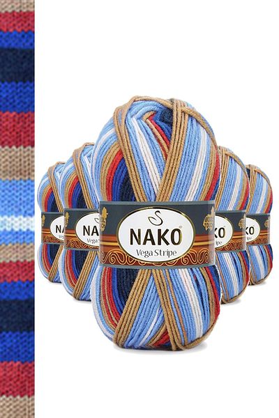 NAKO 5 τεμάχια Vega Stripe Premium Ακρυλικό Πλεκτό Μαλλί Νο: 82411