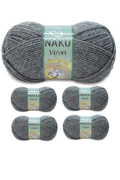 NAKO 5 Pieces Mink Premium Acrylic - Dim Gray Floss Wool Hand Knitting, No:193