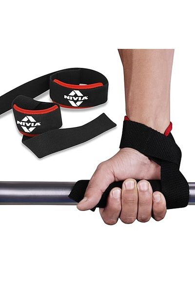 Nivia 11043 Neoprene Padded Weight Lifting Gym Bar Straps, Free Size (Black)