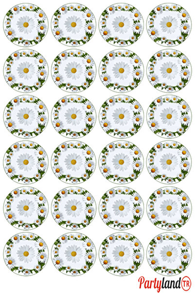 PartylandTR Papatya Model 5 cm. Yapışkanlı Yuvarlak Etiket - Sticker 24 Adet