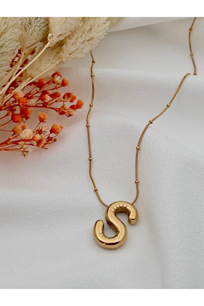 Siya Silver Uzun Zincirli Kararmaz Çelik Ithal Harfli Balon Kolye- S Harfi Uzun Zincir 65 Cm