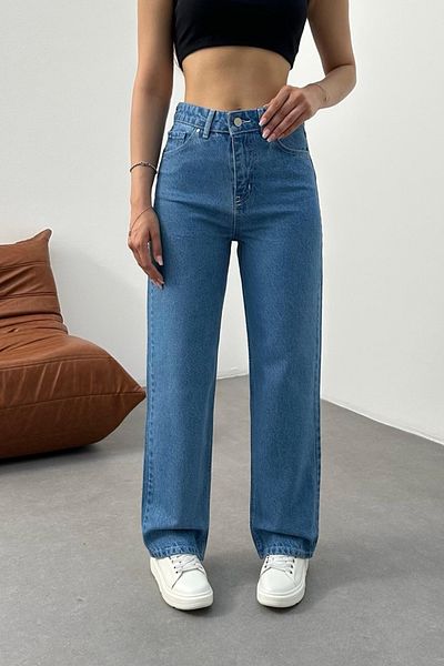 BİKELİFE Blaue Damenjeans mit hoher Taille und weitem Bein