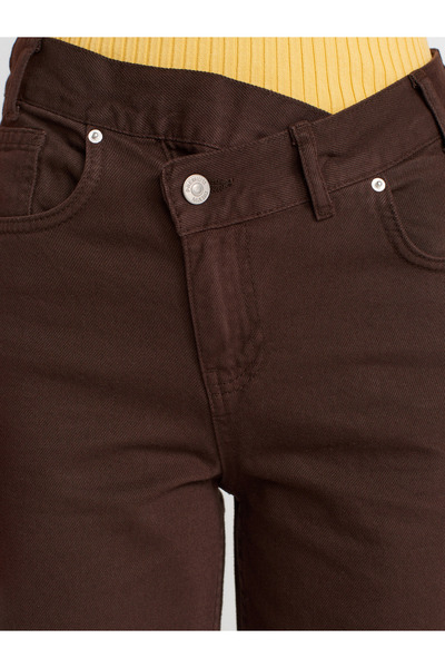 Dilvin 71991 Ασύμμετρο βαμβακερό τζιν παντελόνι-καφέ