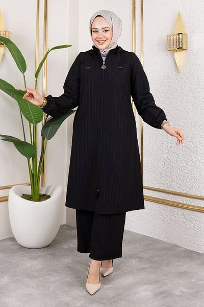 Tesettür Dünyası Pocket Detailed Zippered Suit Tsd250168 Black