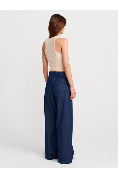 Dilvin 72001 Slim Belt Denim Trousers-Navy Blue