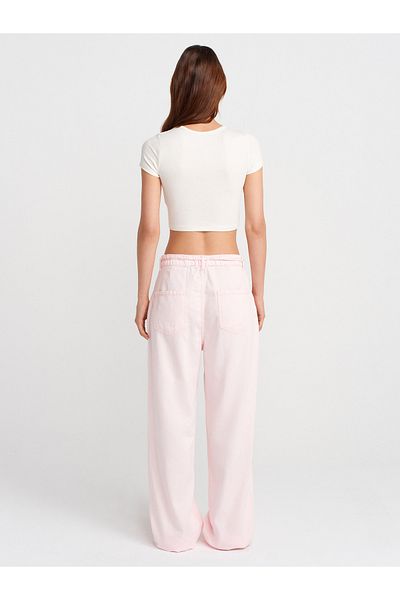 Dilvin 72002 Comfortable Denim Trousers with Elastic Back Section-Pink