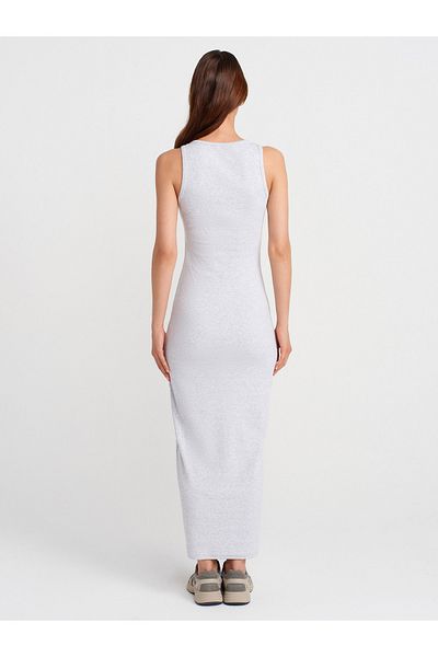 Dilvin 91467 Φόρεμα με λεπτομέρεια με κουμπιά Maxi Size-Grey Melange