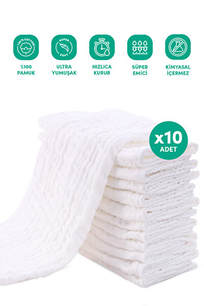 Minuche 4 طبقات من 10 مناديل مبللة للفم للأطفال - 25 × 50 سم، قطن 100% فائق ا...