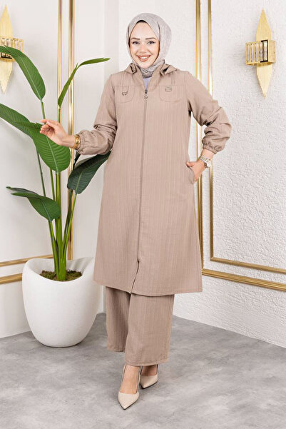 Tesettür Dünyası Pocket Detailed Zippered Suit Tsd250168 Mink