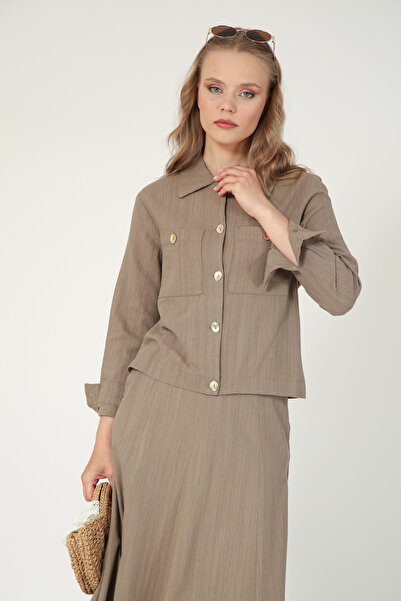 Suede Style 5757 - Stylish Comfortable Linen Shirt-Skirt Women's Set