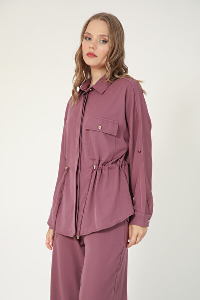 Suede Style 5728 - Stylish Comfortable Waist Rope Drawstring Detailed Shirt-Pants Women's Set