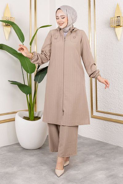 Tesettür Dünyası Pocket Detailed Zippered Suit Tsd250168 Mink